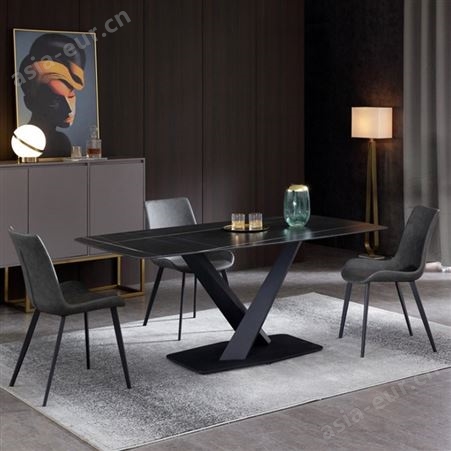 搏德森岩板餐桌现代极简约轻奢小户型家用桌椅组合长方形饭桌