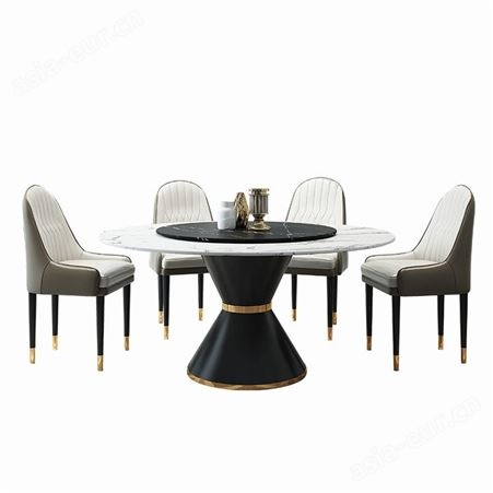 搏德森北欧轻奢大理石餐桌圆桌带转盘圆形不锈钢家用后现代简约小户型家具厂家
