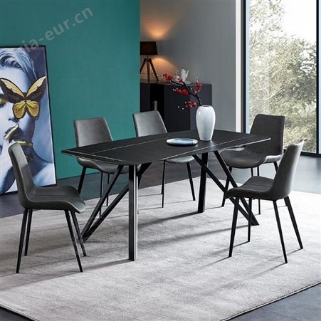 搏德森意式极简岩板餐桌金属现代简约小户型吃饭桌椅组合创意大理石方桌