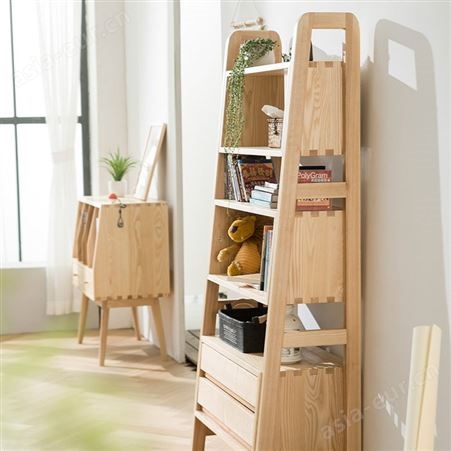 搏德森白蜡木现代简约轻奢全实木落地书架北欧风格书柜创意置物架