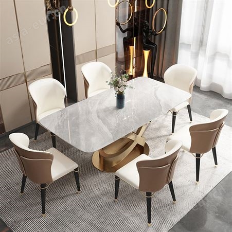 搏德森轻奢岩板长方形餐桌椅组合家用小户型北欧网红饭桌子椅子批发厂家