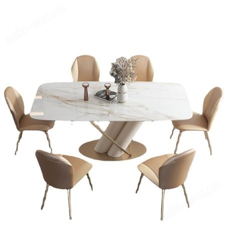 搏德森轻奢极简岩板餐桌椅组合意式家用小户型客厅北欧亮光桌子厂家批发