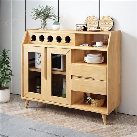 搏德森全实木餐边柜现代简约多功能储物柜北欧橡胶木家用茶水柜