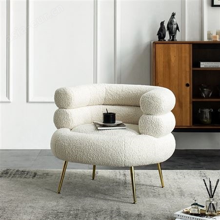 搏德森北欧轻奢羊羔毛单人沙发椅现代简约网红ins客厅不锈钢脚休闲椅子厂家